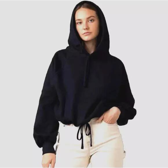 NEW prAna Sweatshirt Hoodie Women Ziller Wool Blend Cropped Navy Blue Size Large - Picture 4 of 6